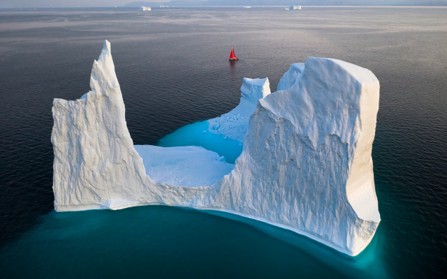Iceberg ocean red boat mountain free wallpaper - medium preview image