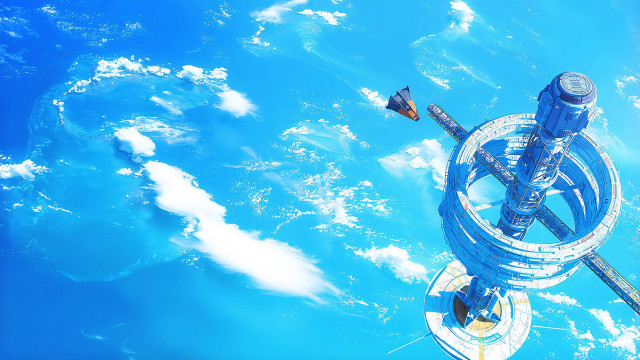 Futuristic ocean building clouds analog free wallpaper - medium preview image