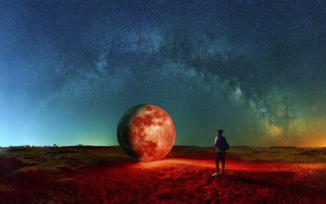 Field redball starrysky space surreal free wallpaper - medium preview image