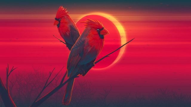 Birds sunset red moon torii free wallpaper - medium preview image