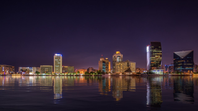 City skyline night water bridge free wallpaper - medium preview image
