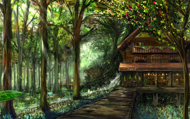 House pond dock forest christmas free wallpaper - medium preview image
