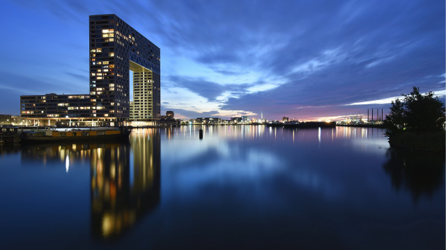 Large building lake tower cityscape free wallpaper - medium preview image