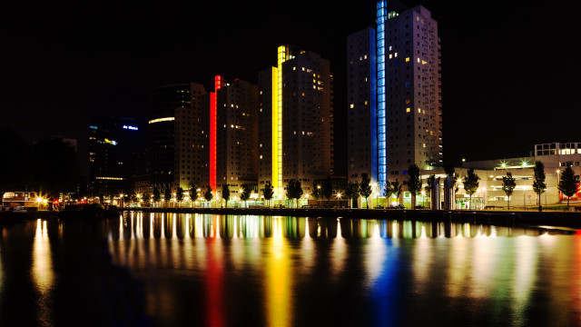 City river night lights skyscrapers free wallpaper - medium preview image