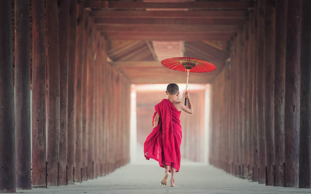 Woman red dress umbrella tunnel free wallpaper - medium preview image