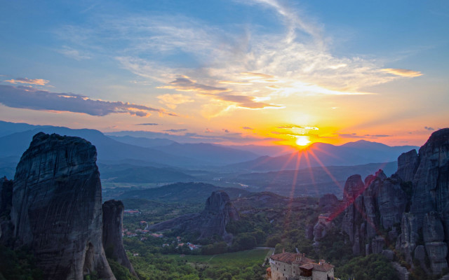 Sunset mountain village horizon clouds free wallpaper - medium preview image