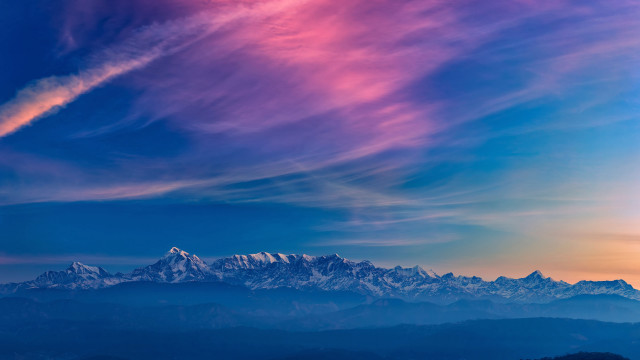 Plane mountain sunset pinkcloud blueclouds free wallpaper - medium preview image