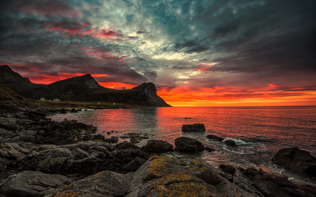 Sunset mountain rocky beach city free wallpaper - medium preview image