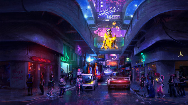 Cyberpunk group street neon car free wallpaper - medium preview image