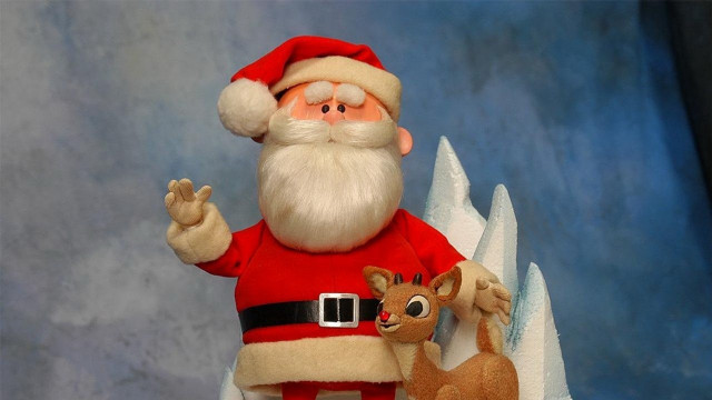 Santa deer snowhill blue background free wallpaper - medium preview image