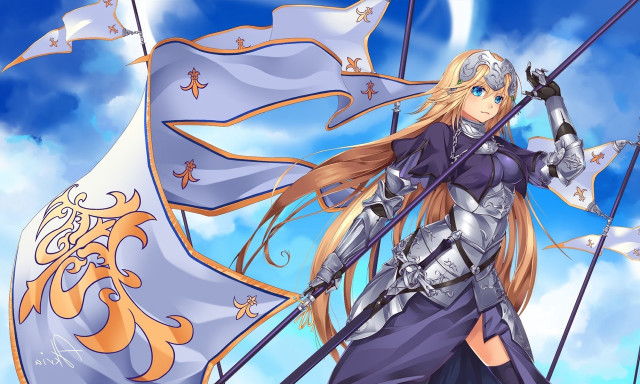 Woman purple dress sword flag free wallpaper - medium preview image