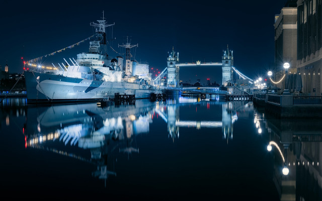 Harbor ship night lights cityscape free wallpaper - medium preview image
