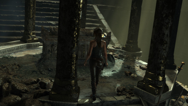 Woman sword staircase dark room free wallpaper - medium preview image