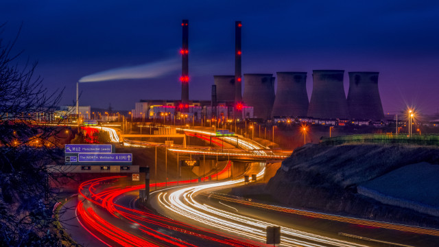 Nightscape powerplant highway bridge city free wallpaper - medium preview image