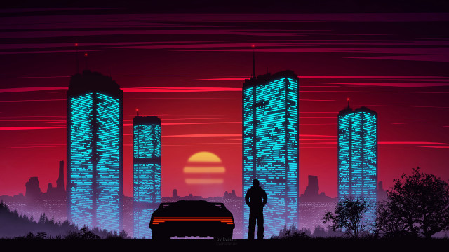 City night neon cyberpunk man free wallpaper - medium preview image