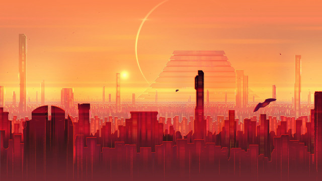City bird sunset architecture matte free wallpaper - medium preview image