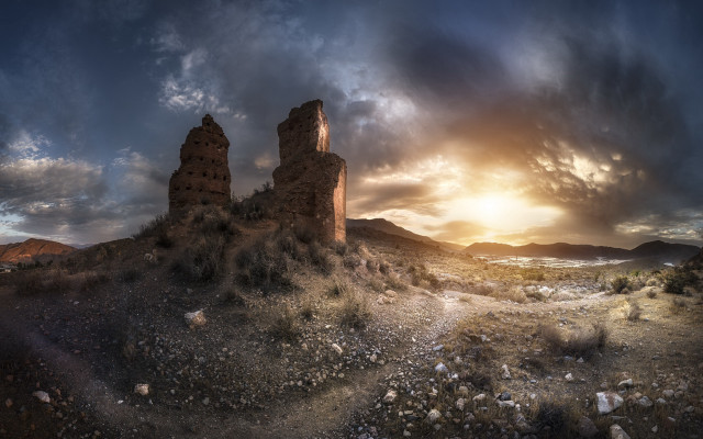 Desert castle sunset clouds matte free wallpaper - medium preview image