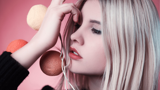 Woman blonde hair yarn ear free wallpaper - medium preview image