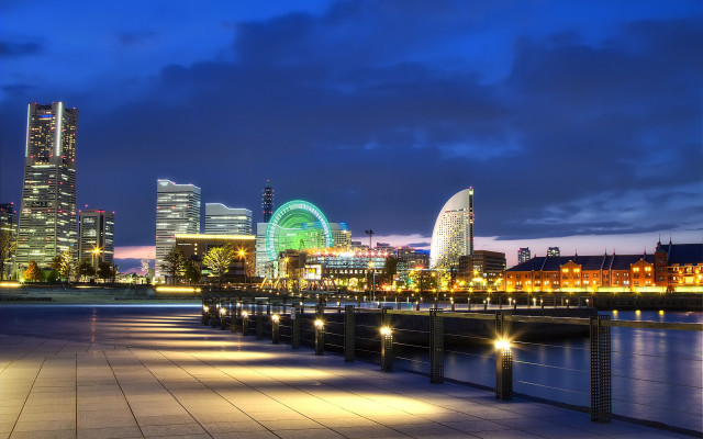 City skyline ferris wheel night free wallpaper - medium preview image