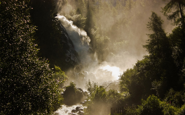 Waterfall woods mist fence impressionist free wallpaper - medium preview image