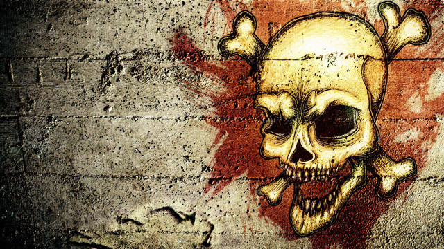 Skull crossbones wall brick hand free wallpaper - medium preview image