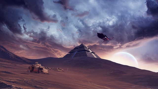 Space station desert landscape matte free wallpaper - medium preview image