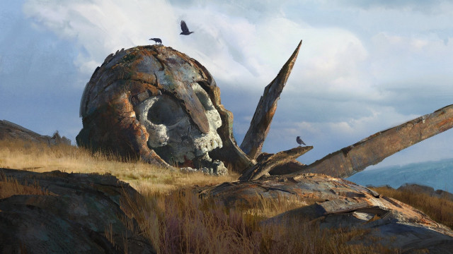 Large tree stump birds field free wallpaper - medium preview image