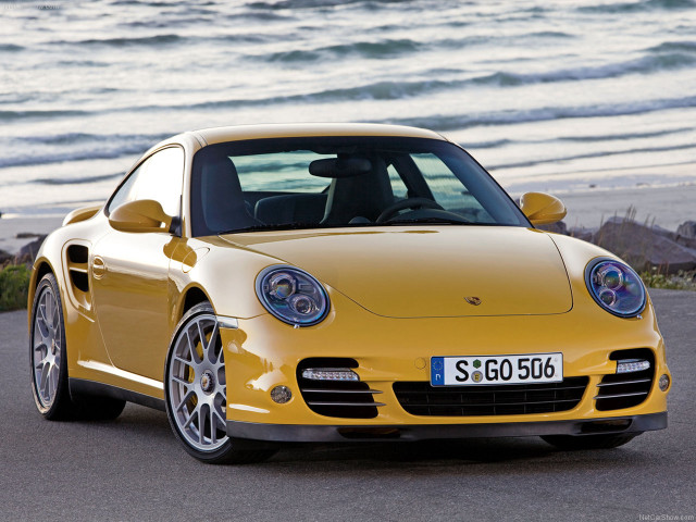 Yellow porsche ocean waves parked free wallpaper - medium preview image