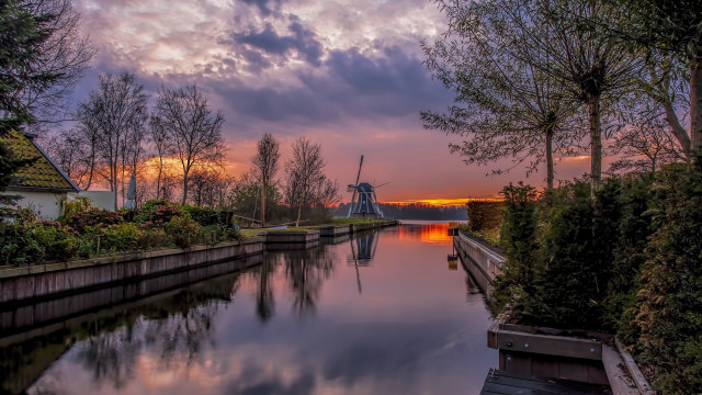 River boat clouds trees buildings free wallpaper - medium preview image