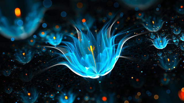 Blue flower petals floating glowing free wallpaper - medium preview image