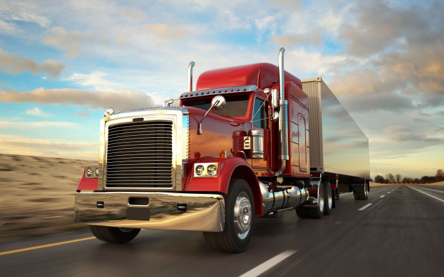 Red truck highway cloudy sky free wallpaper - medium preview image