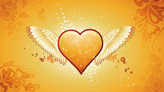 Heart wings yellow background floral #2 free wallpaper - medium preview image