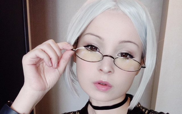 White haired woman glasses cat free wallpaper - medium preview image