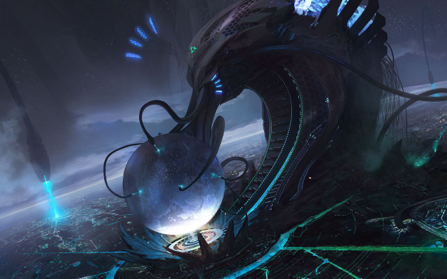 Futuristic city alien structure aurora free wallpaper - medium preview image