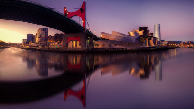 Bridge water building sunset mountain free wallpaper - medium preview image