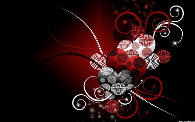 Heart swirls stars black red free wallpaper - medium preview image