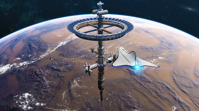 Space station planet shuttle aurora free wallpaper - medium preview image