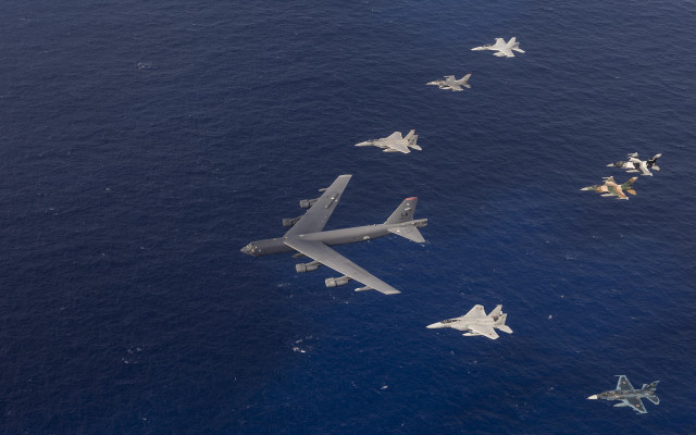 Fighterjets ocean formation night starrysky free wallpaper - medium preview image