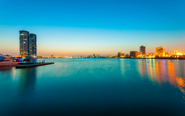 City skyline dusk bridge lake free wallpaper - medium preview image