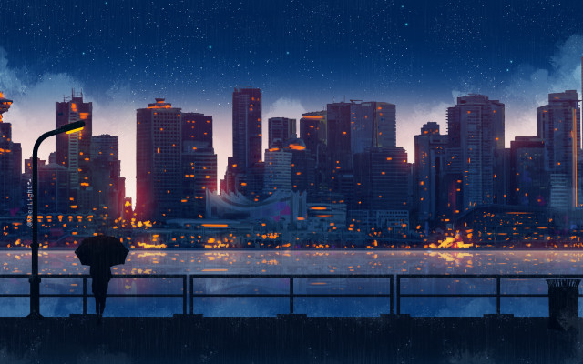 Bridge city night street lights free wallpaper - medium preview image