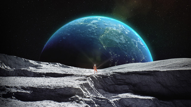 Space astronaut planet stars matte free wallpaper - medium preview image