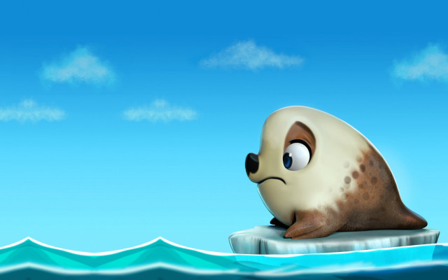 Sad seal iceberg ocean clouds free wallpaper - medium preview image