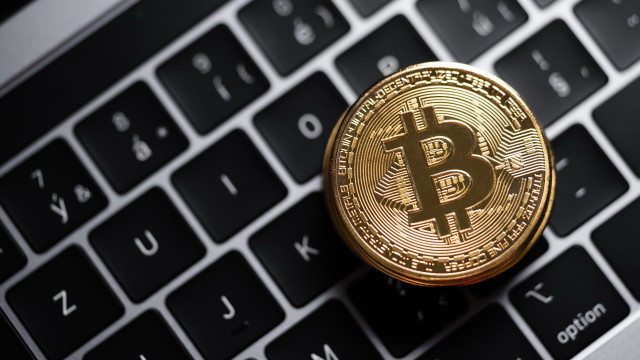 Bitcoin laptop keyboard futurism stock free wallpaper - medium preview image