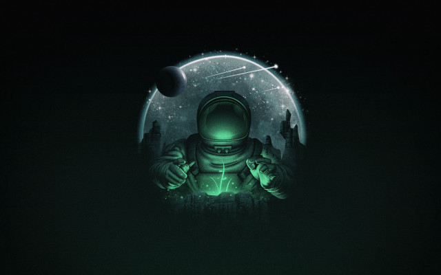 Astronaut holding green light planet free wallpaper - medium preview image