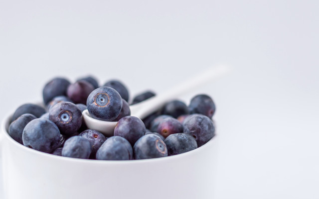 White bowl blueberries white spoon free wallpaper - medium preview image
