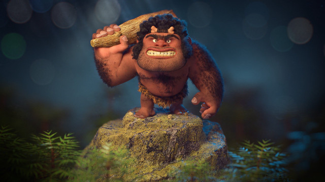 Cartoon character holding branch rock free wallpaper - medium preview image