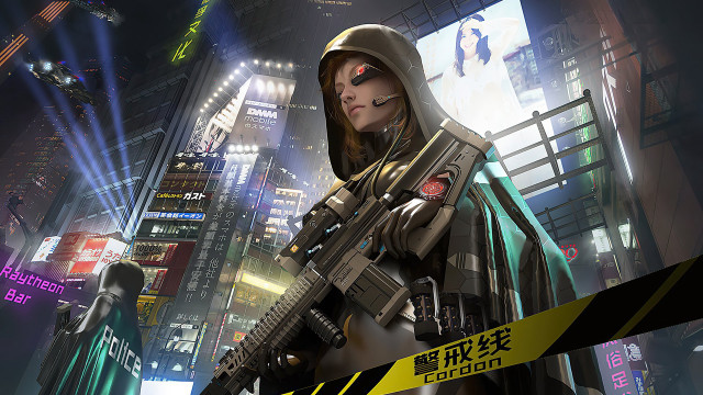 Futuristic woman neon city cyberpunk #3 free wallpaper - medium preview image