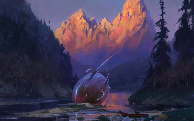 Mountain lake boat forest sky #2 free wallpaper - medium preview image