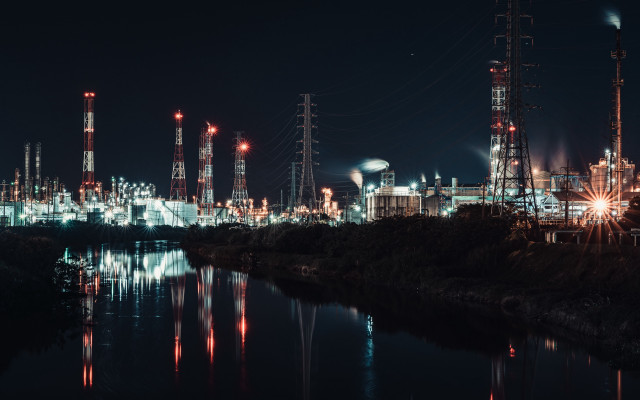 City lights river night deconstructivism free wallpaper - medium preview image
