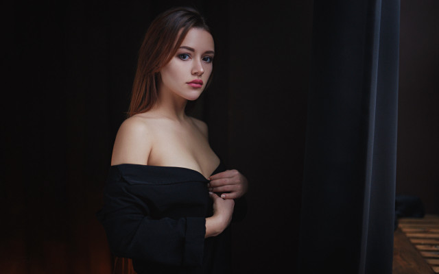 Woman black dress dark room #6 free wallpaper - medium preview image